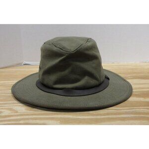 VINTAGE Filson Hat Cap Olive Tin Cloth Packer Wide Brim Leather Trim *